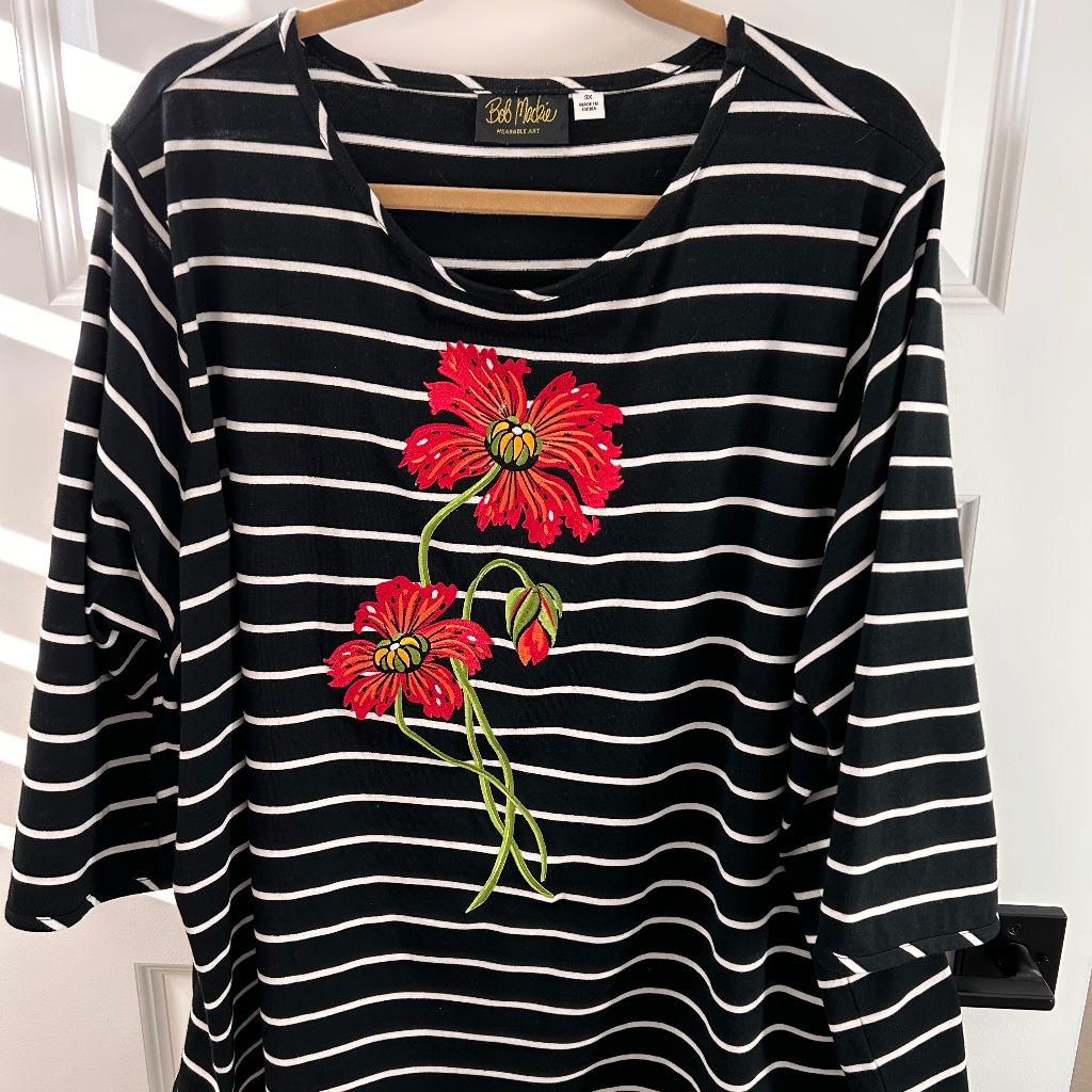 Bob Mackie 3x Plus Embroidered Top Shirt Blouse Tunic New